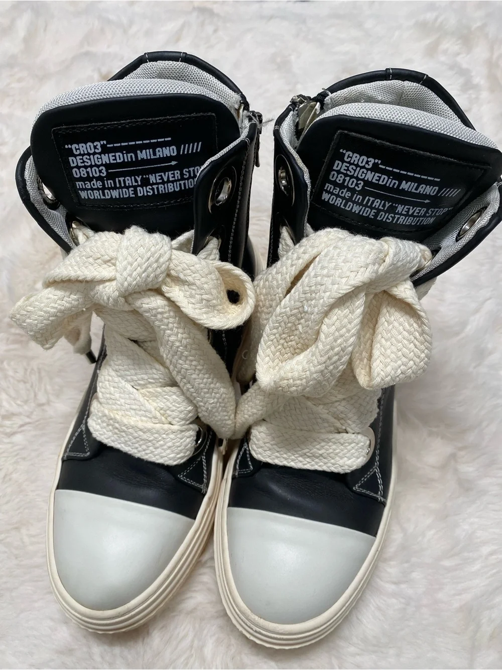 High-Top Platform Lace Sneakers in Black and Cream